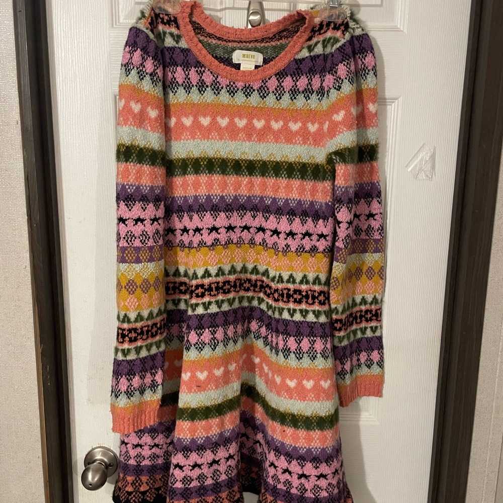 Anthropologie Yellow Pink Long Sleeve Sweater Dress